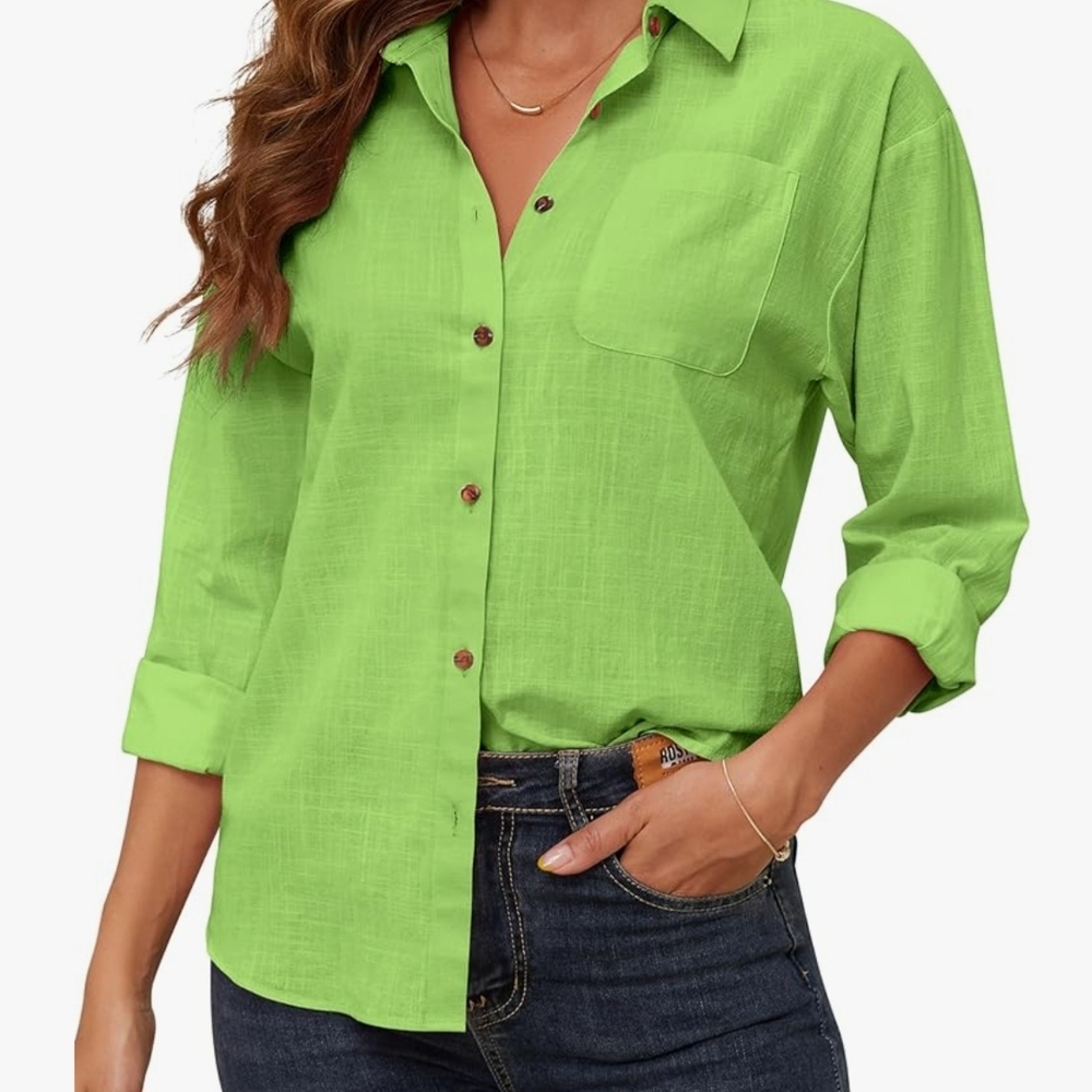 Nwt-Women's Bright Green Button-Down Shirt